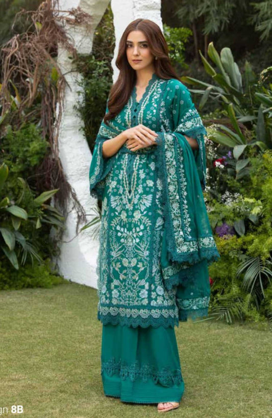 Sobia Nazir Embroidered Unstitched 3 Piece Suit - D-08 B - SBN25LL - Sea Green - Summer Collection