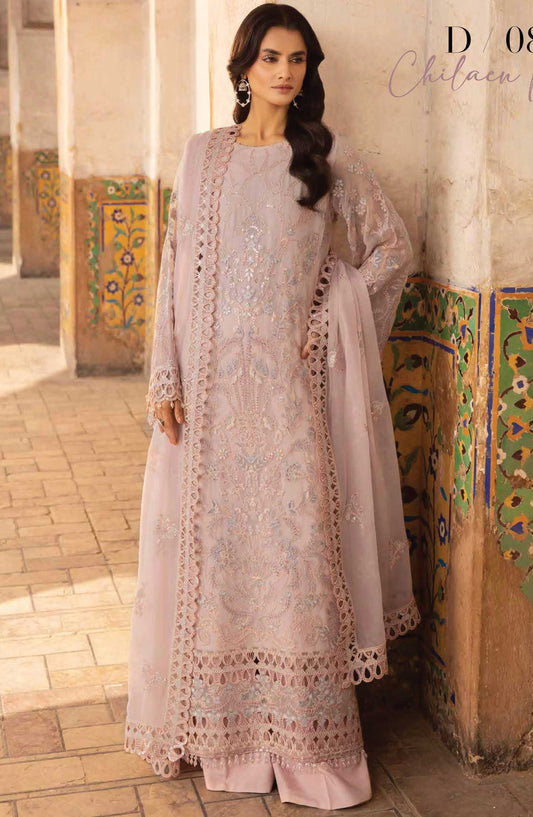 Dilkash by Lavish Premium Embroidered Chiffon Unstitched 3 Piece - Design 08 Chilaen Pink - LP25D - Light Pink - Formal Collection