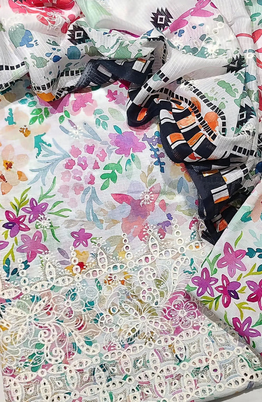 Chikanakri Daman EMB Lawn 3Pcs With EMB Doria Dupatta Collection - Design 08