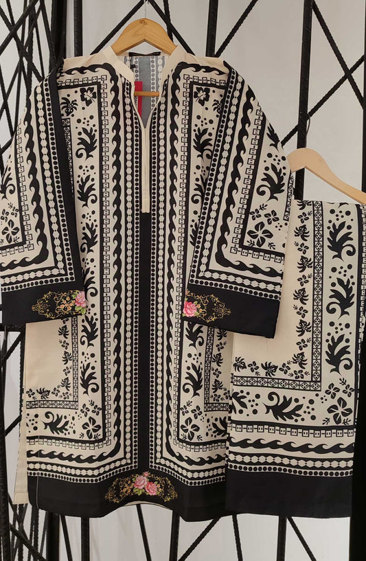 Amna Khadija Printed Swiss Lawn Stitched 2 Piece - D-09 - AK25SW - White - Summer Collection