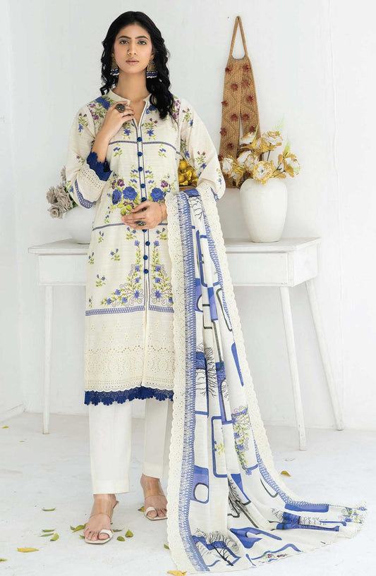 Mashaal Stripe by Riaz Arts Embroidered Lawn Unstitched 3 Piece - D-10 - RA25MSE - White - Summer Collection