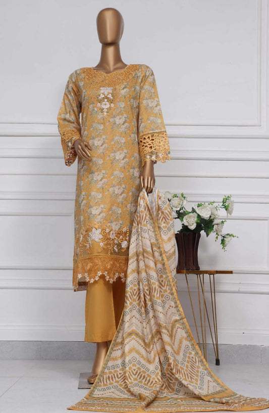 Raya by Sadabahar Embroidered Lawn Stitched 3 Piece - D-12 - SDB25RE - Mustard - Summer Collection