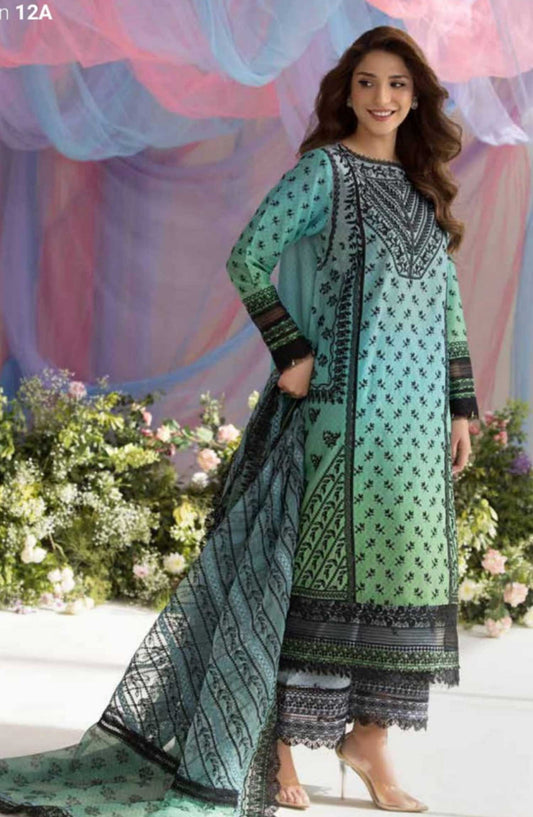 Sobia Nazir Embroidered Unstitched 3 Piece Suit - D-12 A - SBN25LL - Sea Green - Summer Collection