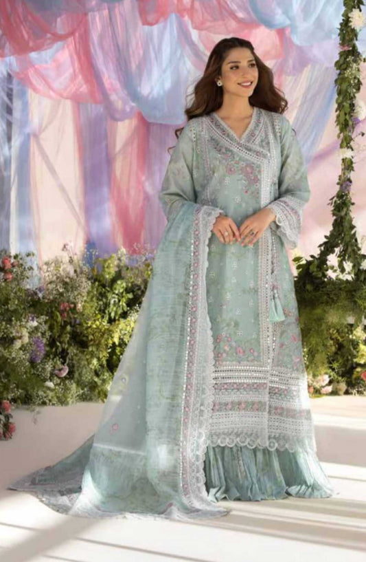 Sobia Nazir Embroidered Unstitched 3 Piece Suit - D-13 A - SBN25LL - Pistachio Green - Summer Collection