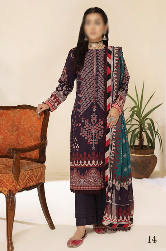 Design 14 ALZOHAIB COLORS DIGITAL PRINTED LAWN WITH DORIYA DUPPATTA COLLECTION