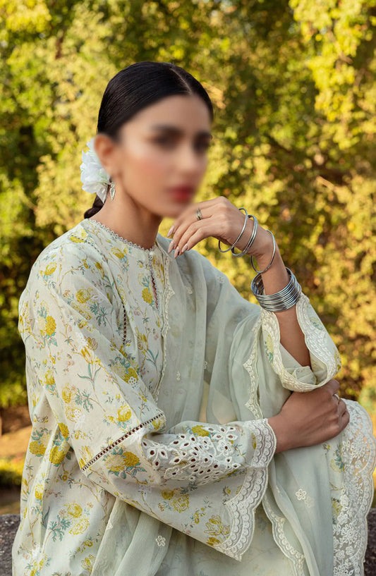 Cross Stitch Unstitched Premium Lawn Collection - Design 14 LIME PRIMROSE