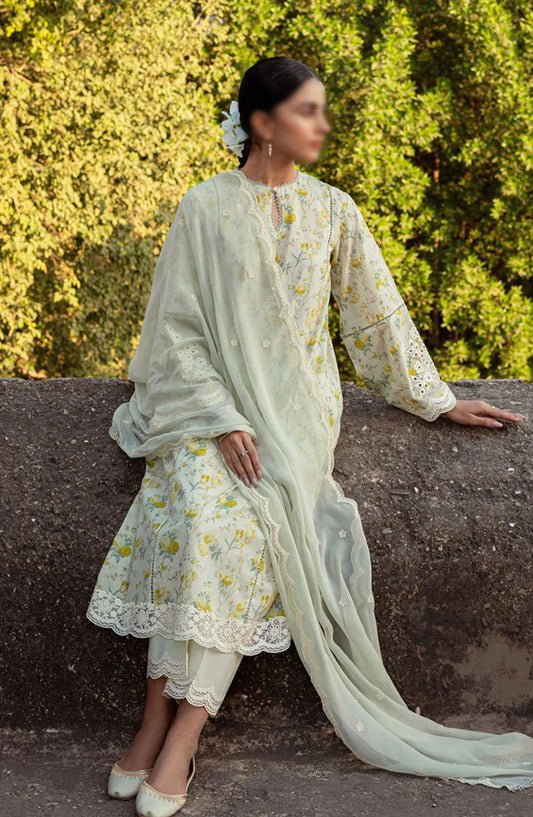 Cross Stitch Unstitched Premium Lawn Collection - Design 14 LIME PRIMROSE