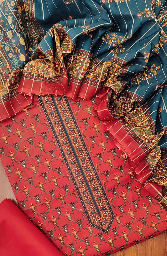 Bin Saeed Unstitched Printed Cotton 3Pcs Collection - Design 18