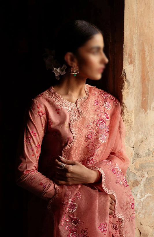 Cross Stitch Unstitched Premium Lawn Collection - Design 19 APRICOT CHARM