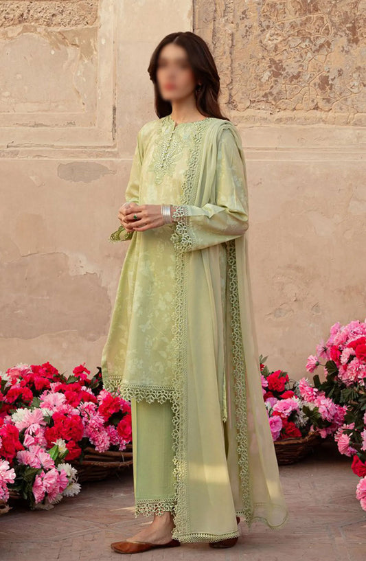 Cross Stitch Unstitched Premium Lawn Collection - Design 24 MISTED GREEN