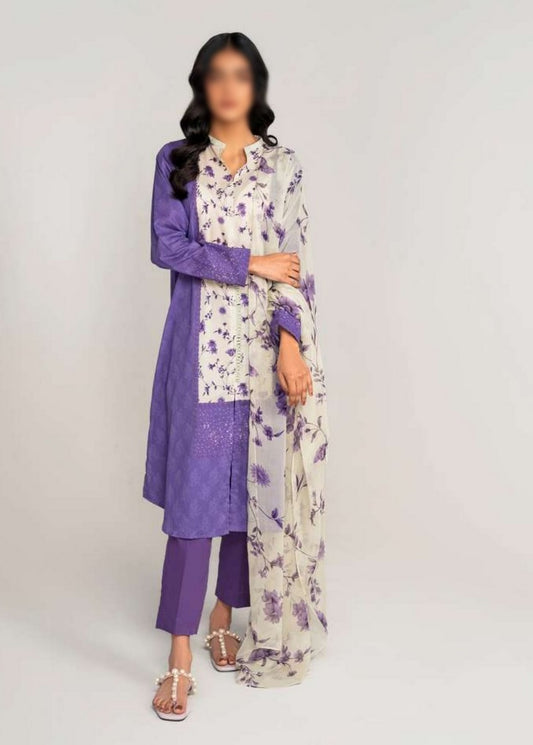 Cross Stitch Daily Unstitched Lawn Collection 2023 Design 8 Mauve Hue