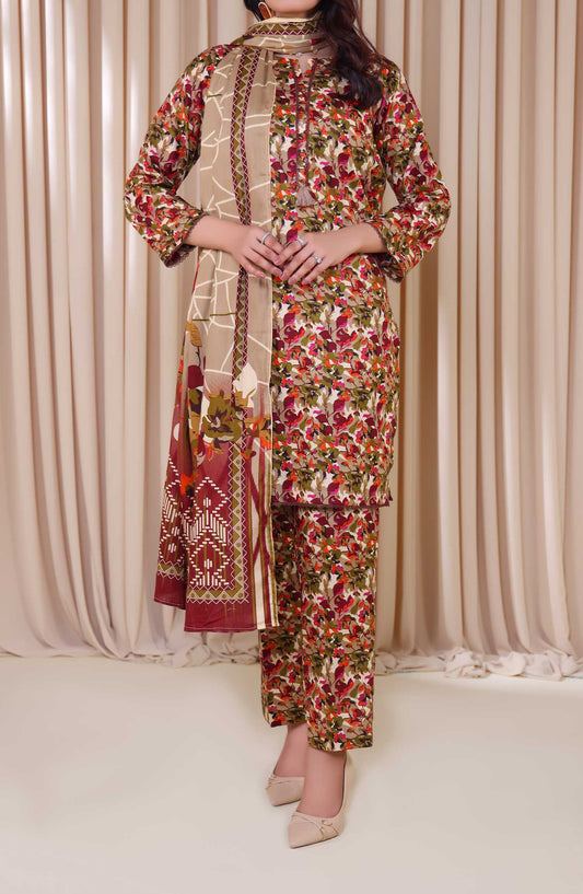 Al Karim Printed Cotton Lawn Unstitched 3 Piece Suit - DL 187 - ALK25DCL - Brown - Summer Collection