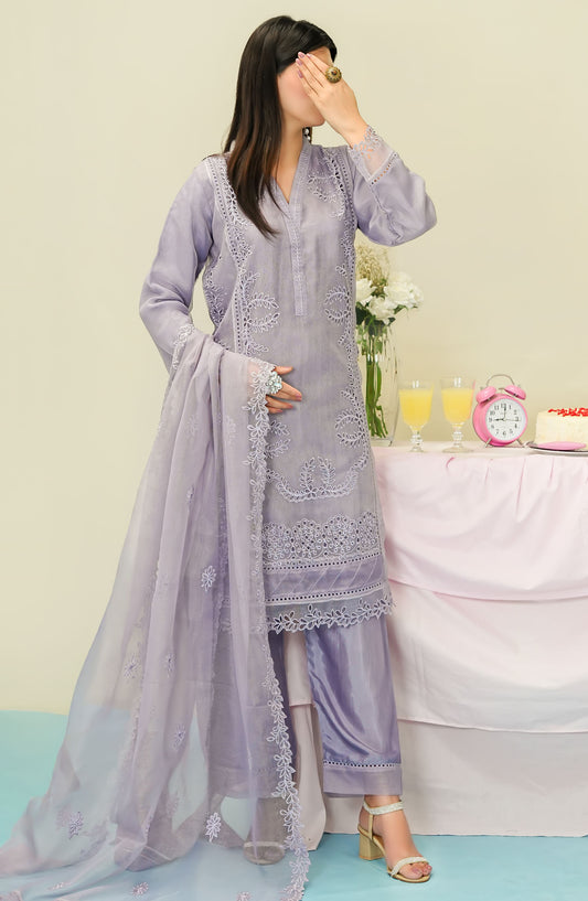 Dehlilah by Amna Khadija Embroidered Khaddi Net Stitched 3 Piece Suit - DSCE-01 - AM25DKN - Purple - Festive Collection