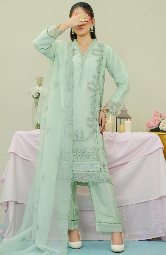Dehlilah by Amna Khadija Embroidered Khaddi Net Stitched 3 Piece Suit - DSCE-03 - AM25DKN - Green - Festive Collection