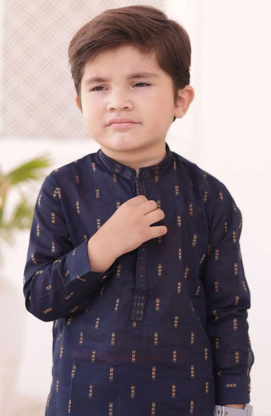 Eid Edit Kurta Trouser Collection By Hassan Jee - E 21 Blue brochia Kurta Trouser