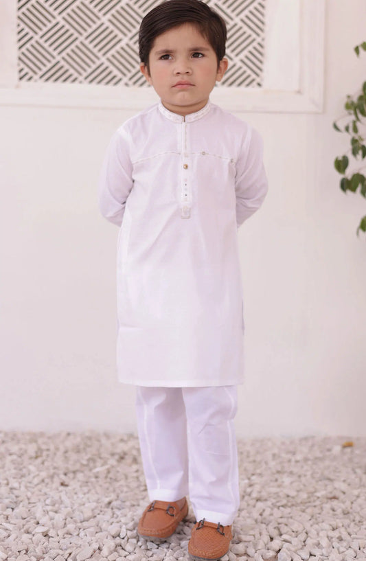 Eid Edit Kurta Trouser Collection By Hassan Jee - E 27 Classic White Kurta Trouser