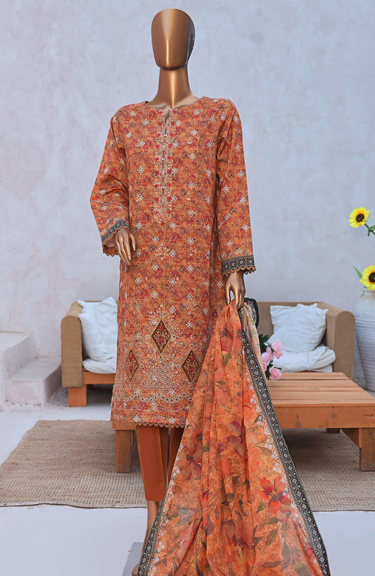 Elegant by HZ Textile Embroidered Lawn Unstitched 3 Piece Suit - EC-931 - HZ25EEL - Orange - Summer Collection