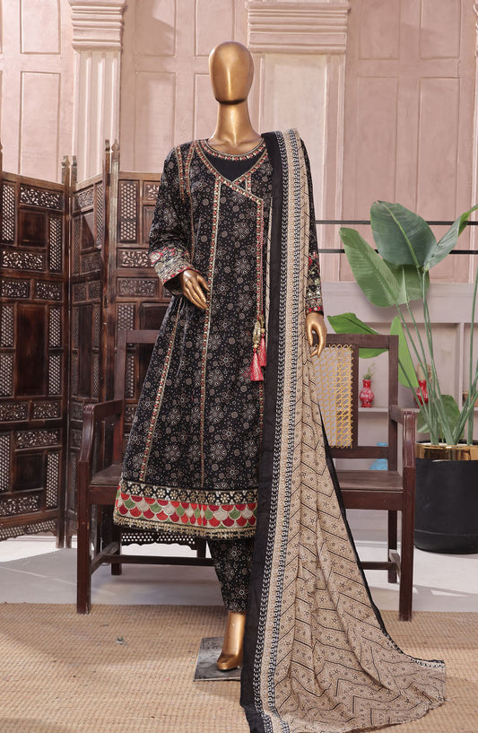 Bin Saeed Embroidered Lawn Stitched 3 Piece Frock - D-08 - BS25LEFV2 - Black - Summer Collection