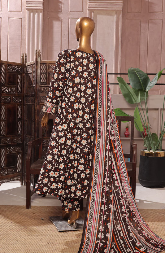 Bin Saeed Embroidered Lawn Stitched 3 Piece Frock - D-06 - BS25LEFV2 - Brown - Summer Collection