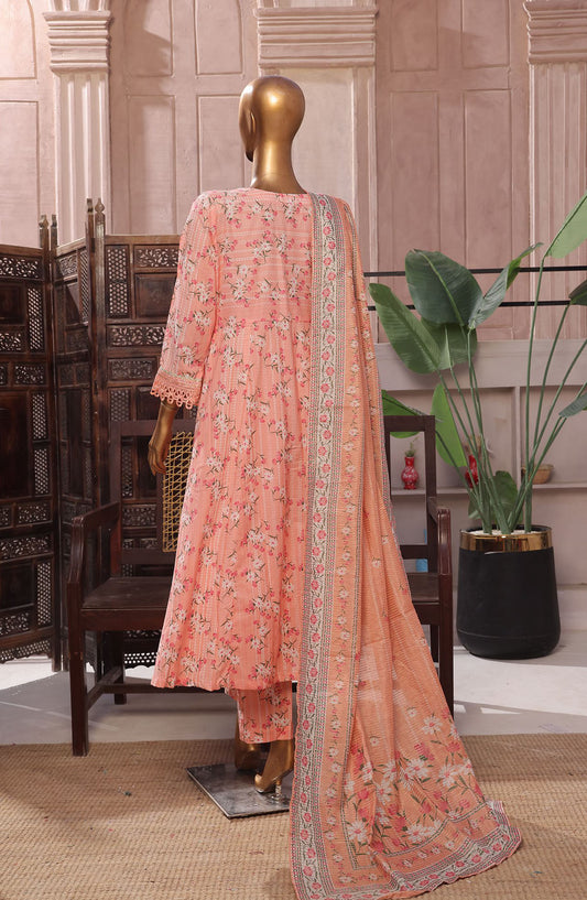 Bin Saeed Embroidered Lawn Stitched 3 Piece Frock - D-01 - BS25LEFV2 - Pink - Summer Collection