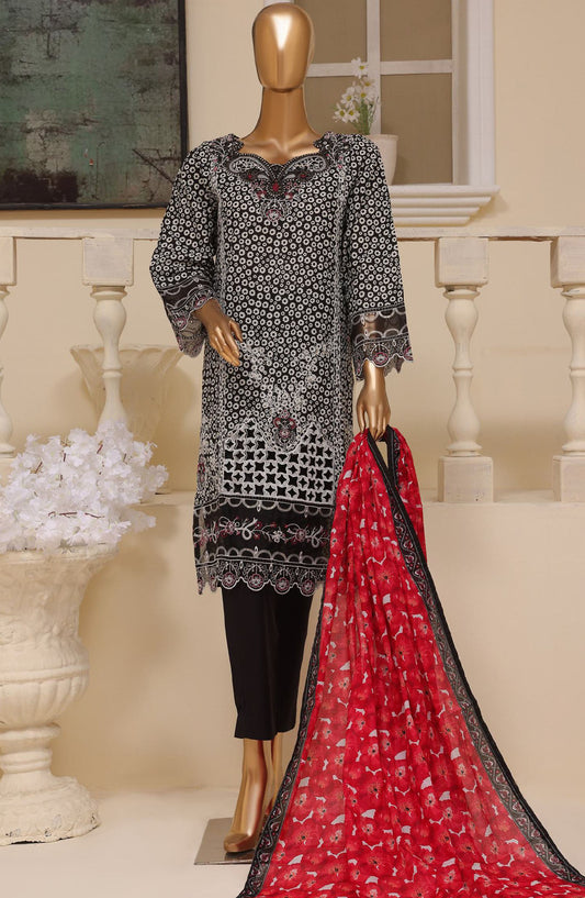 Bin Saeed Embroidered Lawn Stitched 3 Piece Suit - SM-598 - BS25EELV7 - Black - Summer Collection
