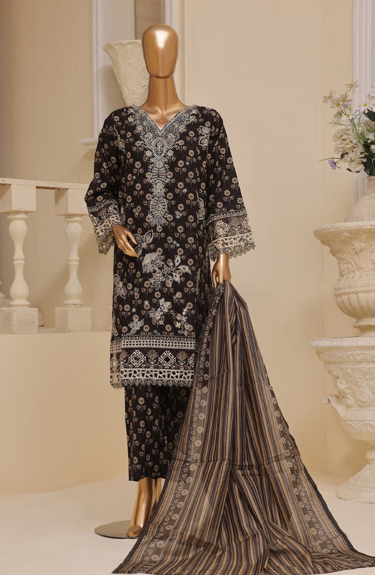 Bin Saeed Embroidered Lawn Stitched 3 Piece Suit - SM-643 - BS25EELV7 - Black - Summer Collection