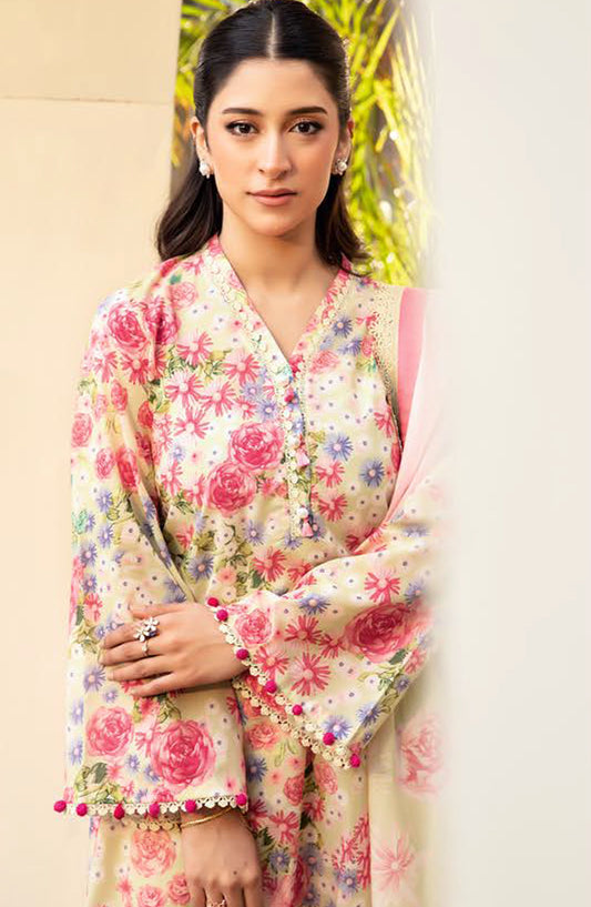 Elaheh by Mbasic Printed Lawn Unstitched 3 Piece Suit - MB-ELHV1-11 - MB25ECL - Beige - Casual Collection