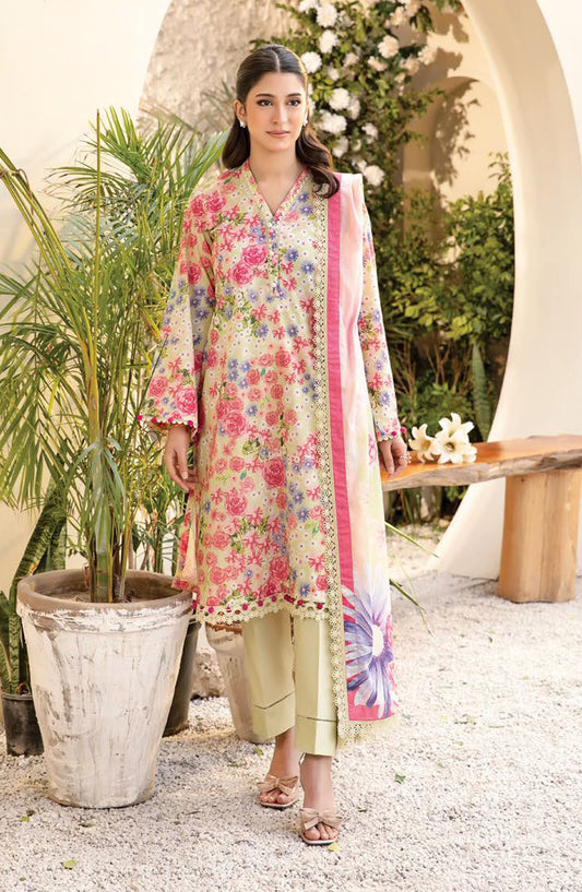 Elaheh by Mbasic Printed Lawn Unstitched 3 Piece Suit - MB-ELHV1-11 - MB25ECL - Beige - Casual Collection