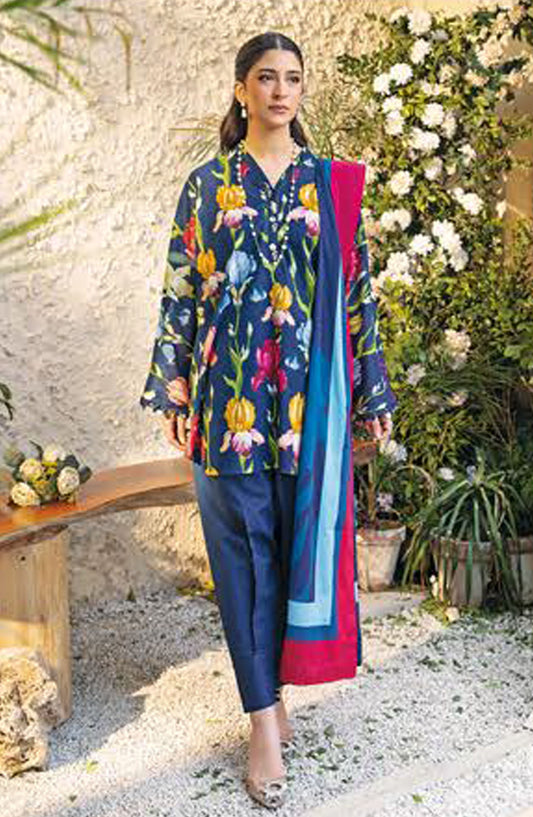 Elaheh by Mbasic Printed Lawn Unstitched 3 Piece Suit - MB-ELHV1-10 - MB25ECL - Blue - Casual Collection