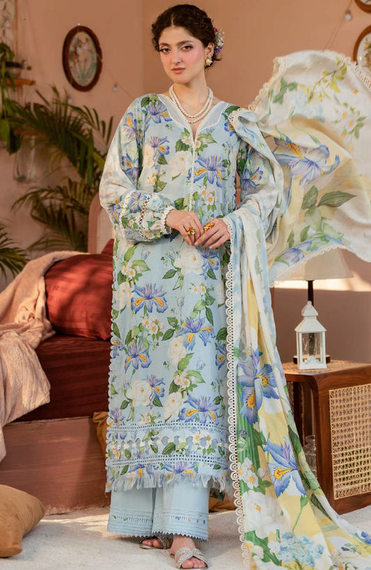 Elaf Printed Lawn Unstitched 3 Piece Suit - EPS-6B SERENE FLEUR - EL25ELPV2 - Blue - Summer Collection