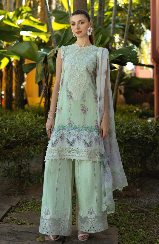 Elaf Embroidered Lawn Unstitched 3 Piece - ETS 01 A ARIA - EL25SL - Pista Green - Summer Collection
