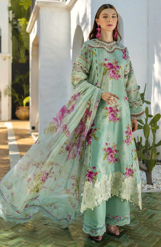 Elaf Embroidered Lawn Unstitched 3 Piece - ETS 03A TURQUOISE - EL25SL - Green - Summer Collection