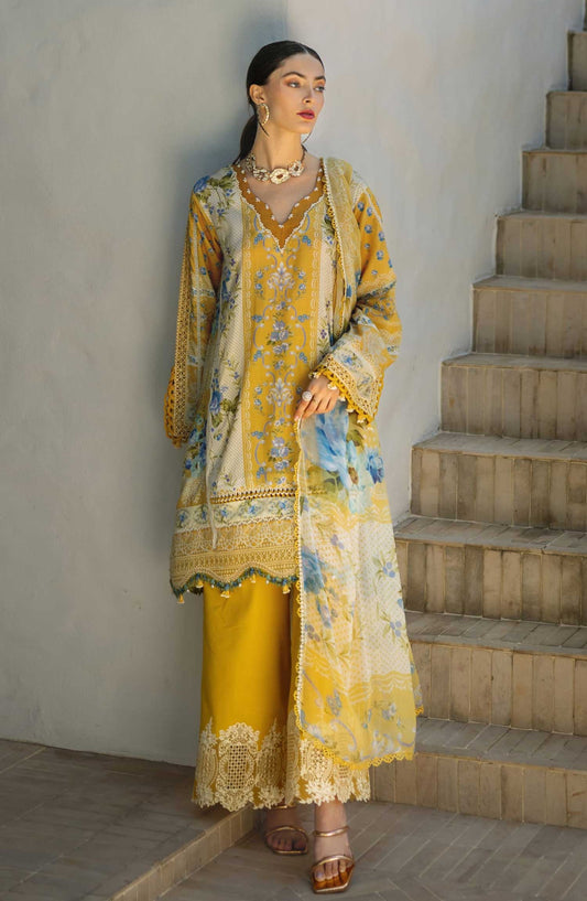 Elaf Embroidered Lawn Unstitched 3 Piece - ETS 03B SUNGLOW - EL25SL - Mustard - Summer Collection