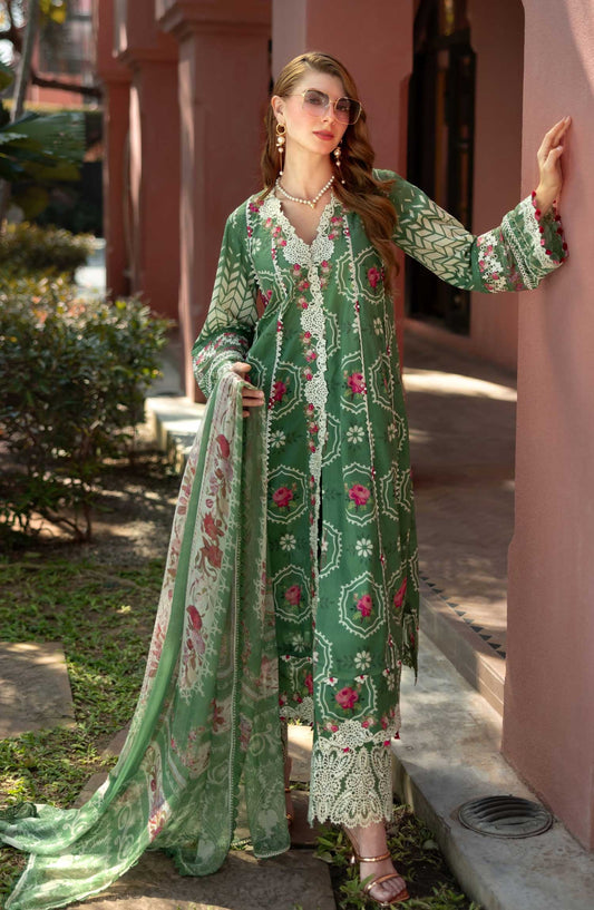 Elaf Embroidered Lawn Unstitched 3 Piece - ETS 04B EDEN - EL25SL - Bottle Green - Summer Collection