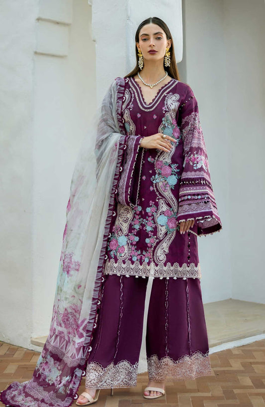 Elaf Embroidered Lawn Unstitched 3 Piece - ETS 06B AZOTIC - EL25SL - Purple - Summer Collection