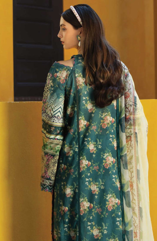 Elaf Embroidered Lawn Unstitched 3 Piece - ETS 07A STAY CURIOUS - EL25SL - Dark Green - Summer Collection