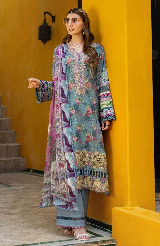 Elaf Embroidered Lawn Unstitched 3 Piece - ETS 07B GLORY - EL25SL - Grey - Summer Collection