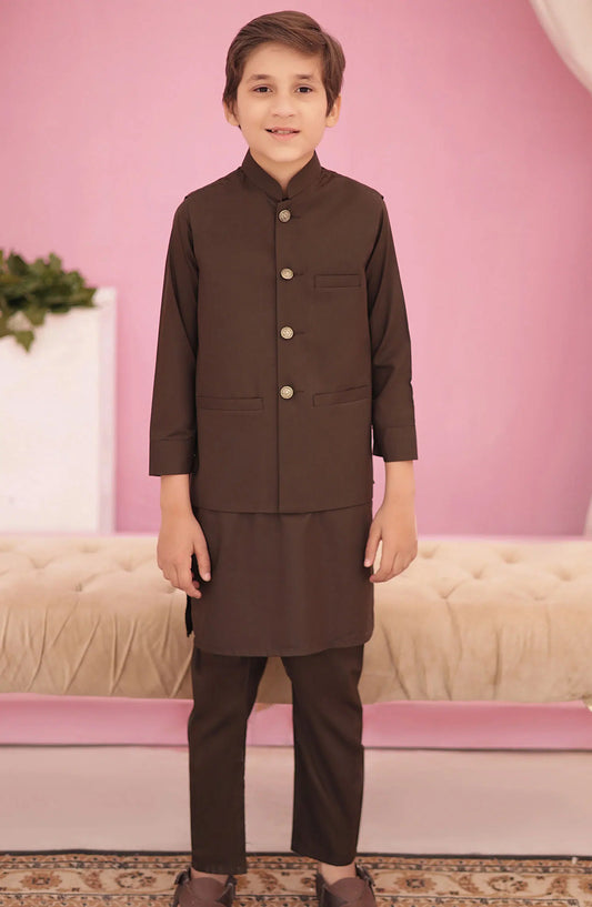 Eid Edit 3 Pcs 2024 By Hassan Jee - EW 04 Rosewood Waistcoat Suit