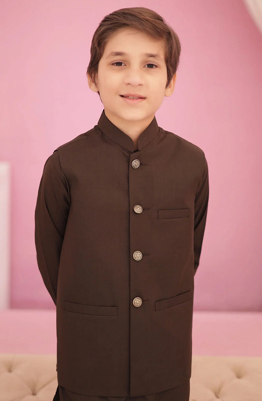 Eid Edit 3 Pcs 2024 By Hassan Jee - EW 04 Rosewood Waistcoat Suit