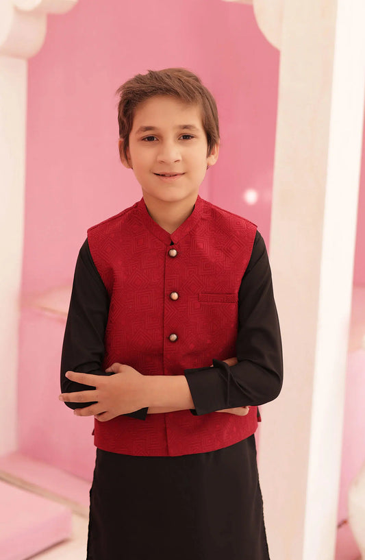 Eid Edit 3 Pcs 2024 By Hassan Jee - EW 09 Red Waistcoat Suit