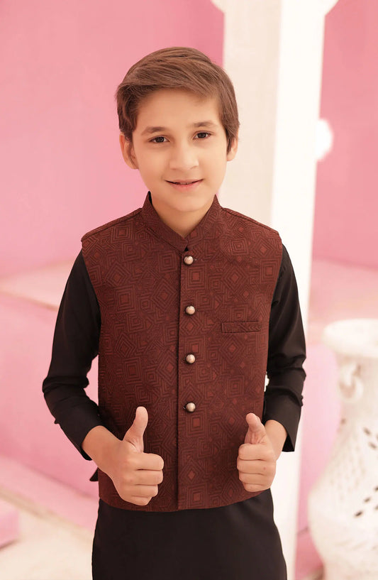 Eid Edit 3 Pcs 2024 By Hassan Jee - EW 10 Coffee Brown Waistcoat Suit