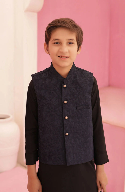 Eid Edit 3 Pcs 2024 By Hassan Jee - EW 11 Deep Blue Waistcoat Suit