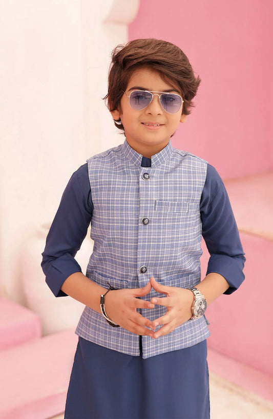 Eid Edit 3 Pcs 2024 By Hassan Jee - EW 12 Blue Waistcoat Suit