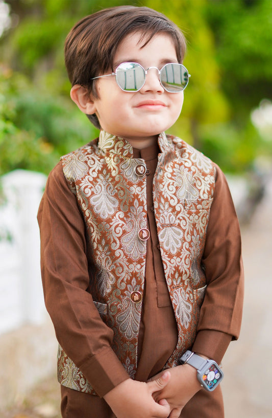 Exclusive 3 Pc Waist Coat Shalwar Kameez Collection By Hassan Jee - EW - 16