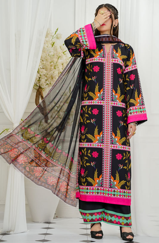 Amna Khadija Printed Lawn Stitched 3 Piece Suit - FDSEF-01 - AM25FDL - Black - Summer Collection