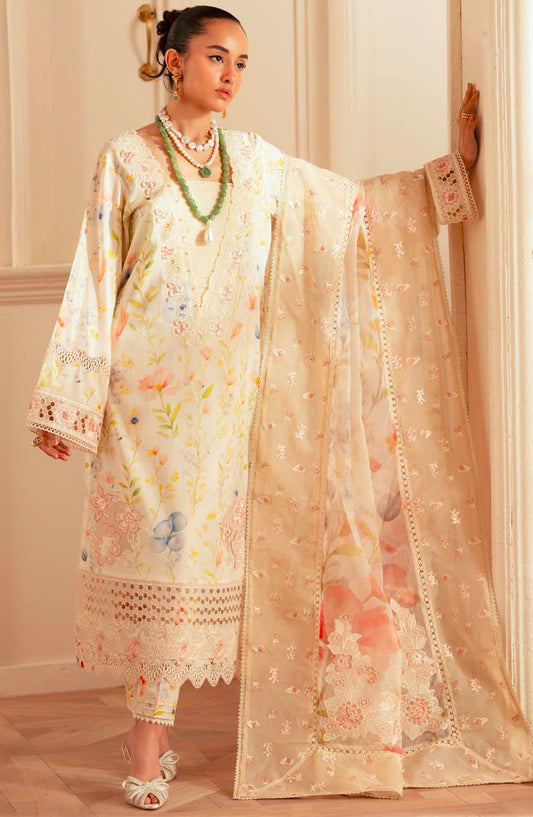 Feya by Nureh Embroidered Lawn Unstitched 3 Piece Suit - FE-02 - NU25FEL - Cream - Summer Collection