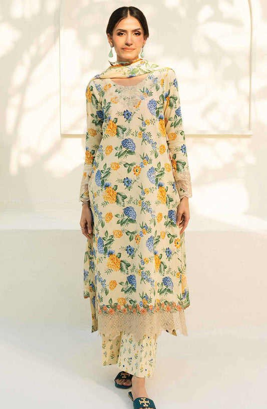 Faiza Faisal Embroidered Lawn Unstitched 3 Piece Suit - FFP 01 Anais - FF25PL - Creamy Yellow - Summer Collection