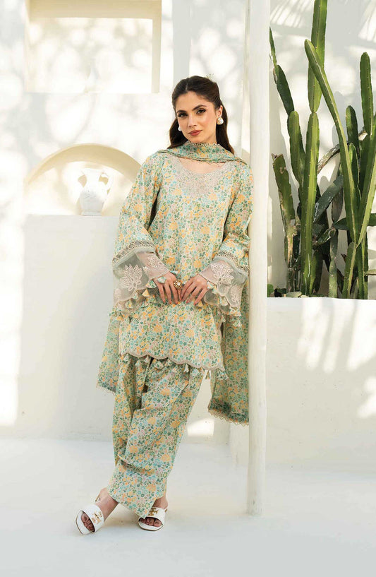 Faiza Faisal Embroidered Lawn Unstitched 3 Piece Suit - FFP 06 Aniqa - FF25PL - Sea Green - Summer Collection