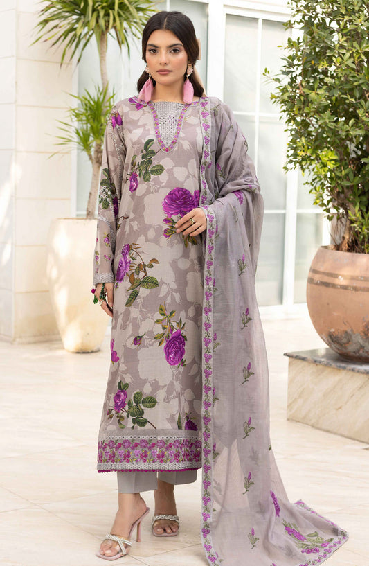 Florence by Nur Embroidered Lawn Unstitched 3 Piece Suit - FN-230 - NUR25FL - Grey - Summer Collection