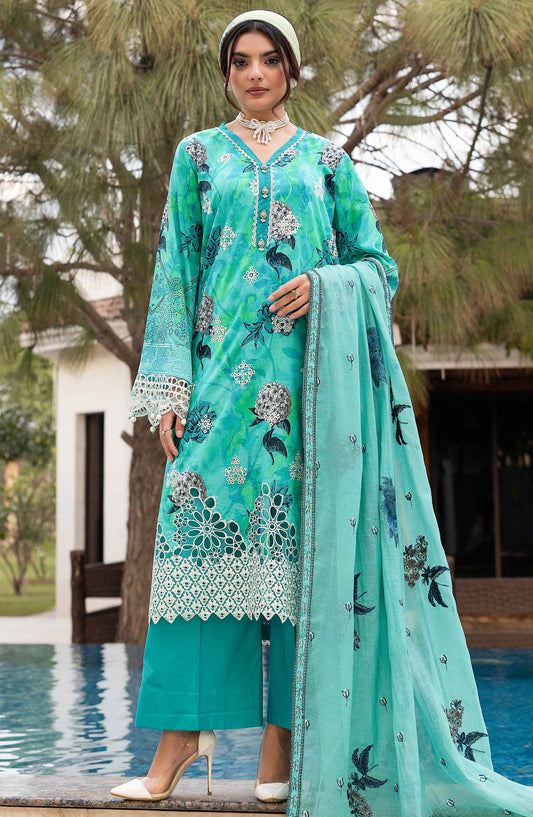 Florence by Nur Embroidered Lawn Unstitched 3 Piece Suit - FN-237 - NUR25FL - Sea Green - Summer Collection